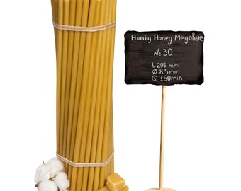 Yellow beeswax candles high-quality ritual candles 29.5 cm Ø-8.5 mm I 150 min burning time