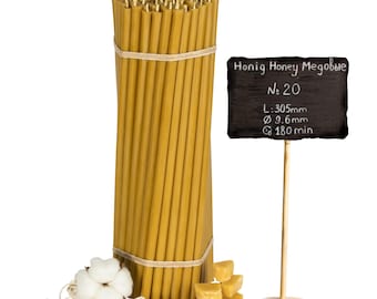 Yellow beeswax candles, high-quality ritual candles, table candles, taper candles, 100% wax, 30.5 cm Ø-9.5 mm, N2O, 180 min burning time