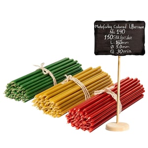 Diveevo ecclesiastical Beeswax Candles 150 pcs I Ritual Candles L-6.3 in, Ø-0.2 in I 30 min Burning time in Yellow red Green I dripfree