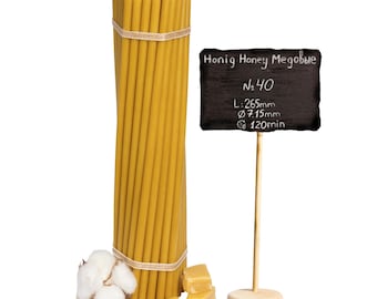 Yellow beeswax candles high-quality ritual candles table candles stick candles 100% wax 26.5 cm Ø-7.15 mm N40 I 120 min burning time