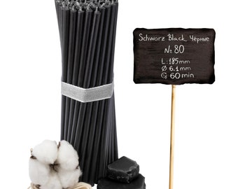 Paquete de 20-100 paquetes de velas velas de cera de abeja negra velas rituales de alta calidad 18,5 cm Ø-6,1 mm I 60 min de tiempo de combustión N80