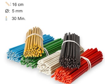 300 pcs Diveevo beeswax candles N140 high-quality ritual candles 16 cm Ø-5 mm I 30 min burning time in yellow, red, green, blue, black, white