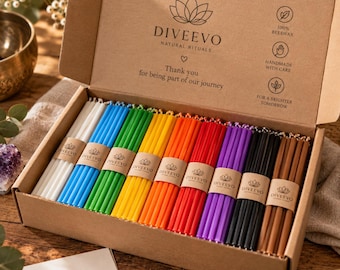 180 beeswax candles in 9 colors, colorful ritual candles, thin taper candles, meditation candles, colored candles for rituals & spirituality