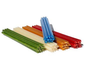 50 pcs multi-colored set of beeswax candles 5 colors N80: yellow, green, red, blue, white