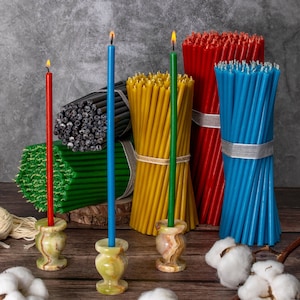 Diveevo candles N40, length 26.5 cm, burning time 2 hours, 100% beeswax ritual candles table decoration, soot-free, flexible