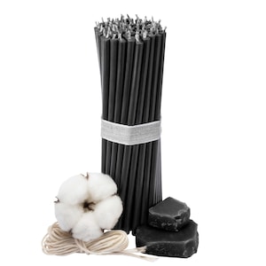 100 pcs Diveevo Black Church Beeswax Candles I Ritual Candles L-6.3 in, Ø-0.2 in I 30 min Burning time I 0.66 lbs Thin drip- and smokeless