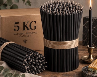 5 kg Black Beeswax Candles, Thin Ritual Candles Bulk Pack, Black Taper Candles, Altar Candles, 5 Sizes