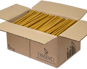 Carton 5 Kg - 1250 pcs. Bougies en cire d'abeille jaune N100, 100% coton mèche 16,5 cm