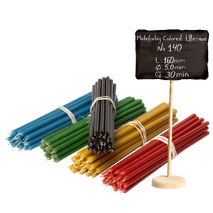 Pack of 50 Diveevo church beeswax candles N140 high-quality ritual candles 16 cm Ø-5 mm I 30 min burning time in yellow red green blue black