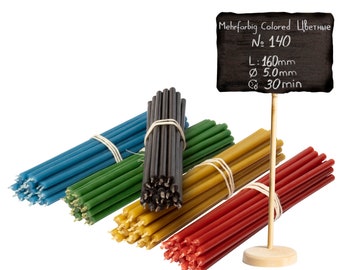 Pack of 50 Diveevo church beeswax candles N140 high-quality ritual candles 16 cm Ø-5 mm I 30 min burning time in yellow red green blue black