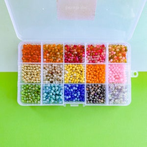 4mm Rainbow Round Stone + Crystal Mix Bead Box Set 1000 pieces+ Multicolor Pack Beads Faceted For Ombre and Colorful Necklaces Kit For Adult