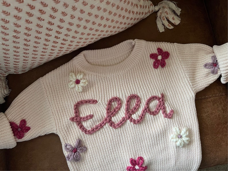 Personalized Embroidered Name Sweater With All Over Flowers Etsy