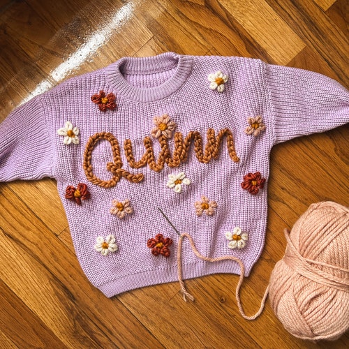 BABY NAME SWEATER® hand Embroidered Knit Sweater Baby Etsy