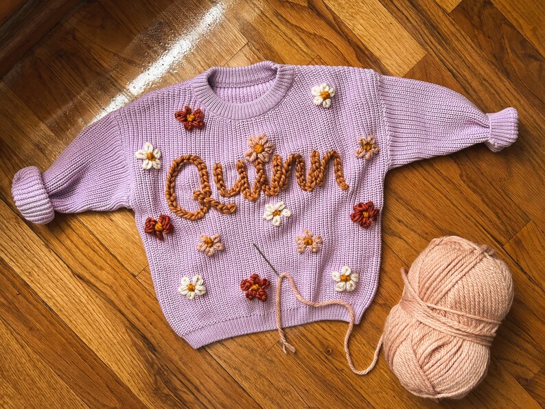 Personalized Embroidered Name Sweater With All Over Flowers Etsy