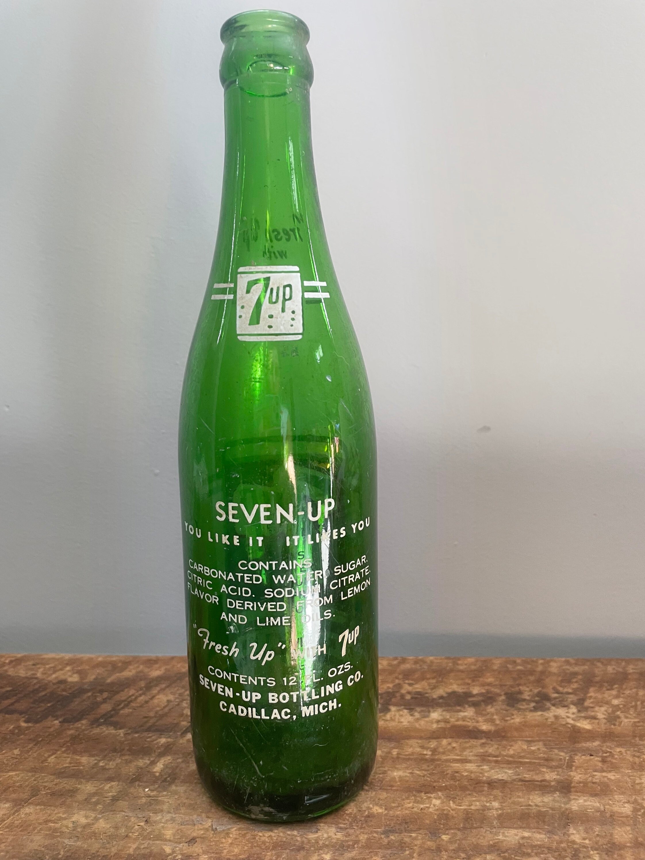 1960 7-up Green Glass Bottle ~ 12 Oz ~ Vintage Soda Bottle