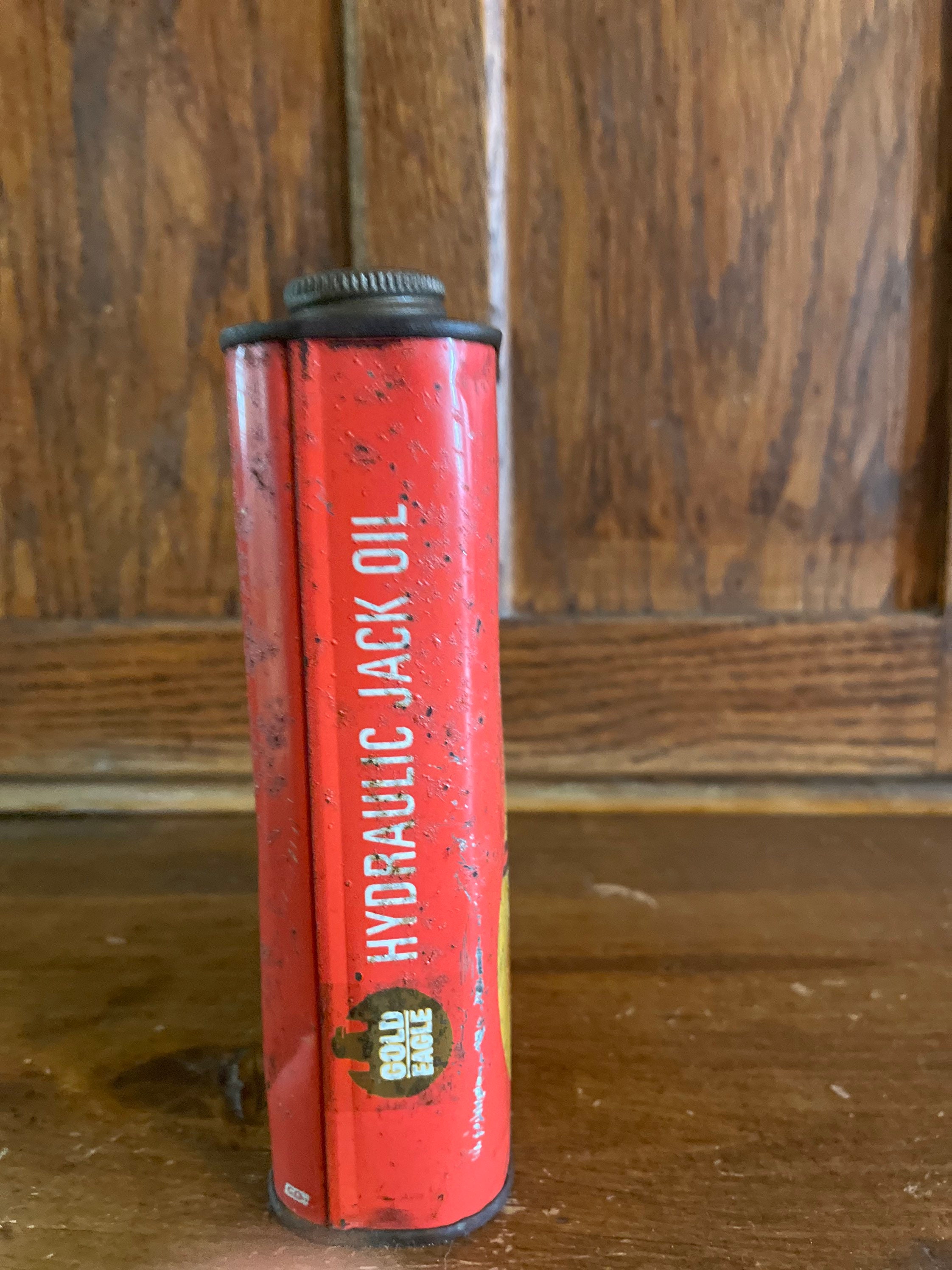 Vintage Gold Eagle Hydraulic Jack Oil Metal Tin With Contents Gas Oil