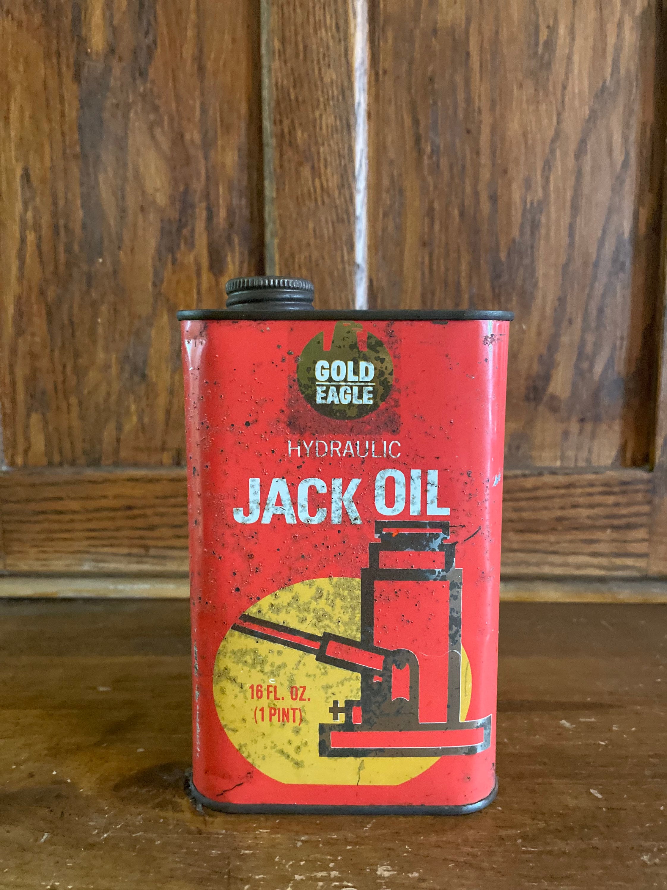 Vintage Gold Eagle Hydraulic Jack Oil Metal Tin With Contents Gas