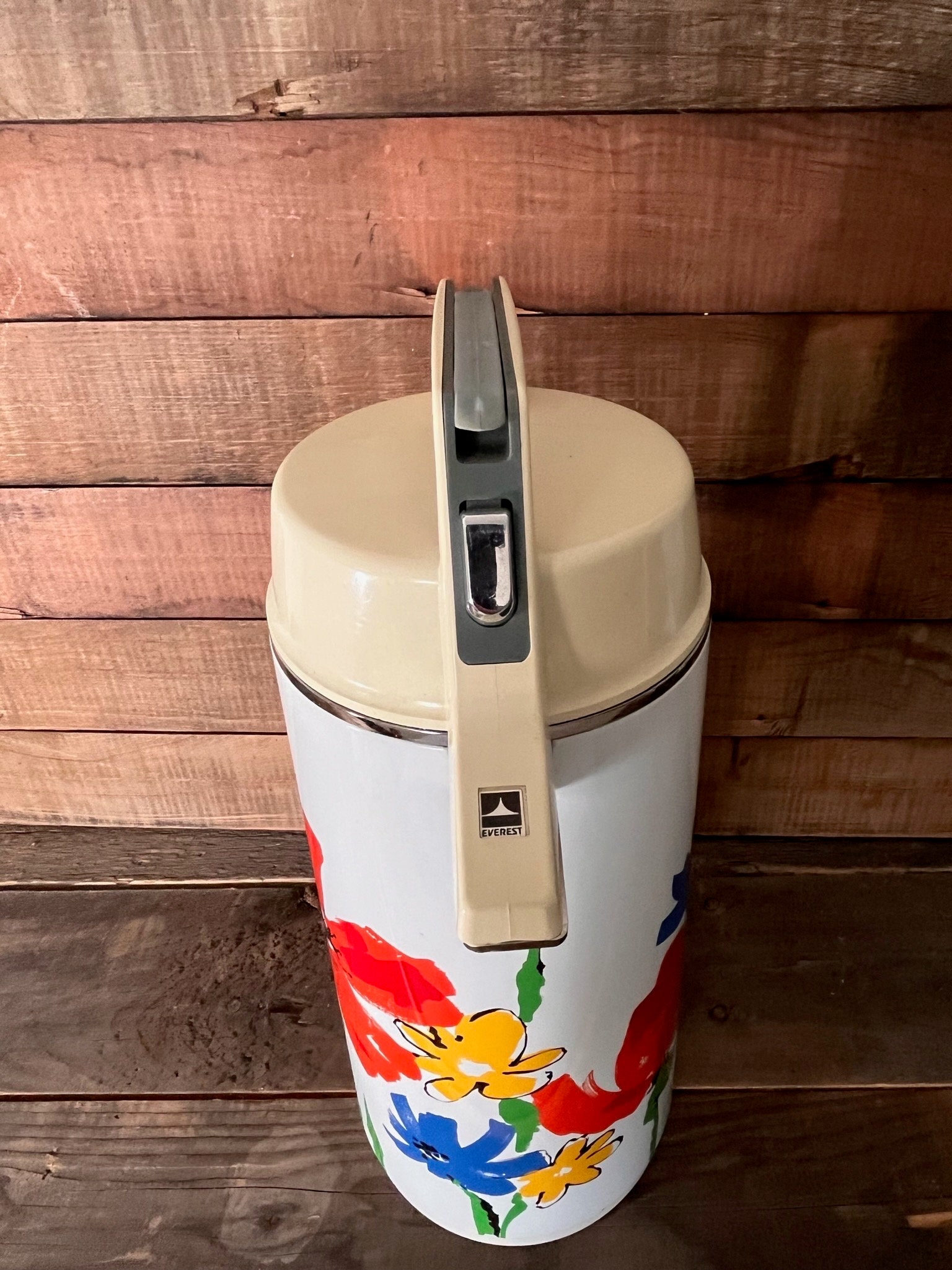 Retro flower print Everest Airpot insulated thermos jug coffee pot w/ pump  dispenser