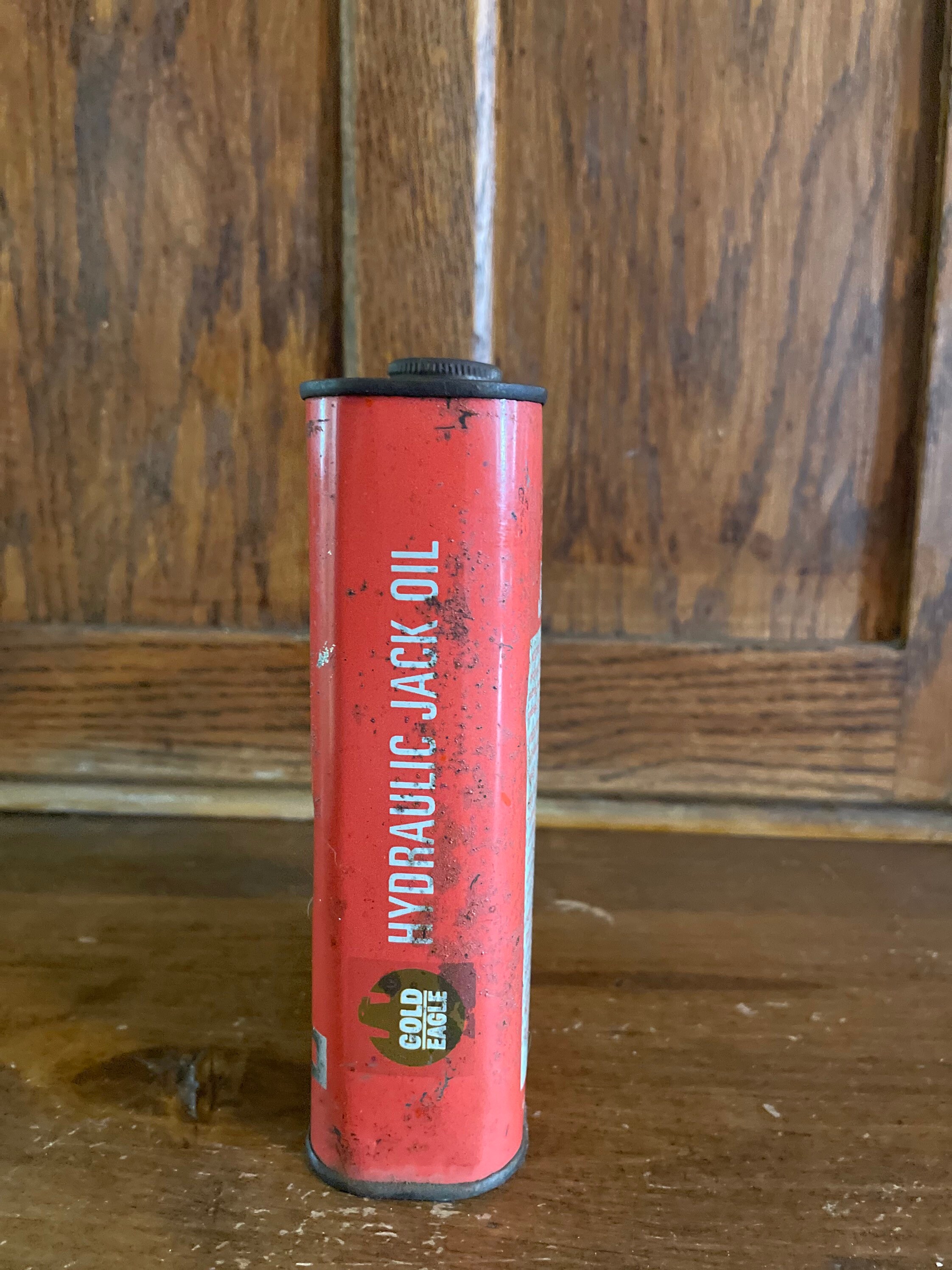 Vintage Gold Eagle Hydraulic Jack Oil Metal Tin With Contents Gas Oil