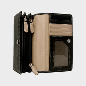 Two Tone Leather Wallet for Women, RFID Blocking, Multiple Compartments, Gift