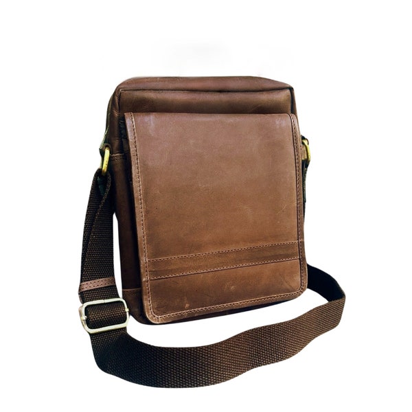 Rustic Leather Crossbody Bag, Burnished Look, Messenger Bag, Shoulder Bag, Satchel, Sling Bag, Adjustable Strap, Courier Bag, Gift