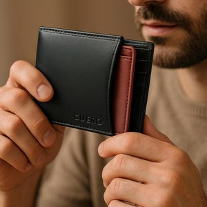 Portefeuille pour homme avec porte-cartes coulissant, blocage RFID, portefeuille à deux volets avec espèces et emplacements pour cartes, portefeuille horizontal, cadeau pour lui