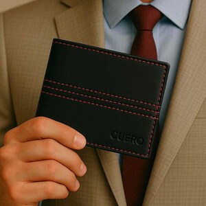 Portefeuille à deux volets en cuir pour homme, avec fente pour carte d'identité rabattable, points contrastants, portefeuille horizontal, fentes pour pièces de monnaie, cartes et billets, cadeau pour lui