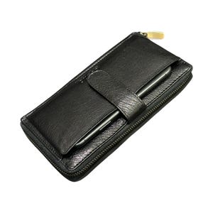 Portefeuille long à fermeture à glissière en cuir fleur naturel, Porte-manteau, Blocage RFID, Serrure à bouton-pression, Emplacements pour cartes, Portefeuille, Cadeau pour lui, Cadeau pour elle