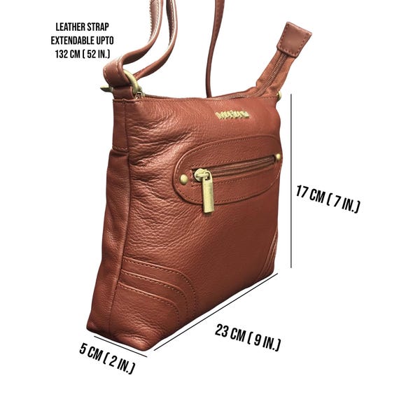 Handmade Genuine Buff Leather Crossbody Bag For Women - Small Shoulder Purse With Adjustable Strap - View #4