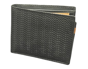 Classy RFID Wallet for Men, Tooled Leather, Thatch Pattern, Horizontal Wallet, Bifold, Coin Cash and Card Slots, Mid Size, Gift