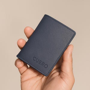 Porte-cartes en cuir saffiano, Style poche sur le devant, Porte-cartes, Blocage RFID, Porte-cartes vertical, Deux volets, Minimaliste, Cadeau