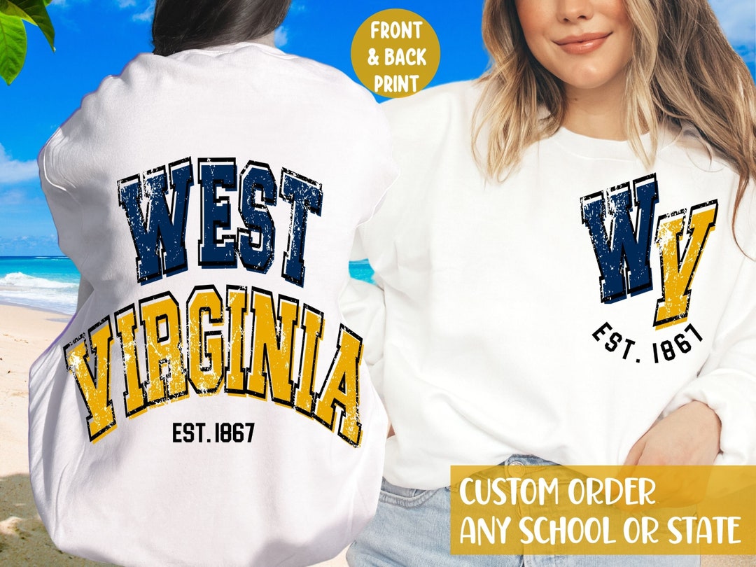 West Virginia Sweatshirt, WVU Sweatshirt College Apparel, Football