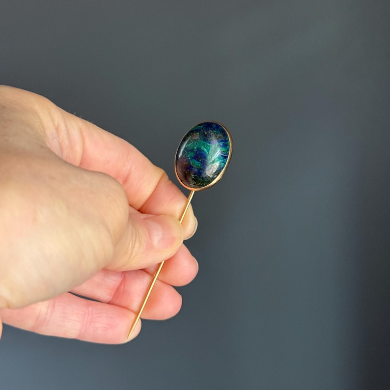 Antique Edwardian Azurite Malachite Stickpin | Hallmarked Wm. Dyer & Co | c.1905–1918 image 7