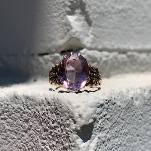 Antique Victorian 10K Rose Gold and Oval Amethyst Ring in Belcher Setting (Size 5.75) | Victorian Antique Ring | Antique Amethyst Ring
