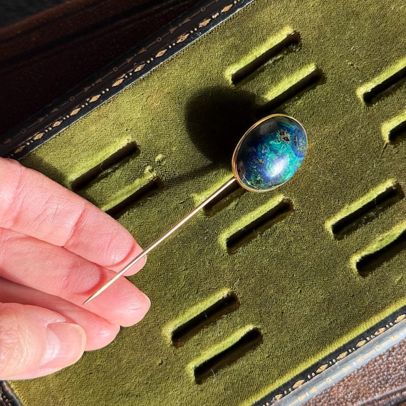 Antique Edwardian Azurite Malachite Stickpin | Hallmarked Wm. Dyer & Co | c.1905–1918