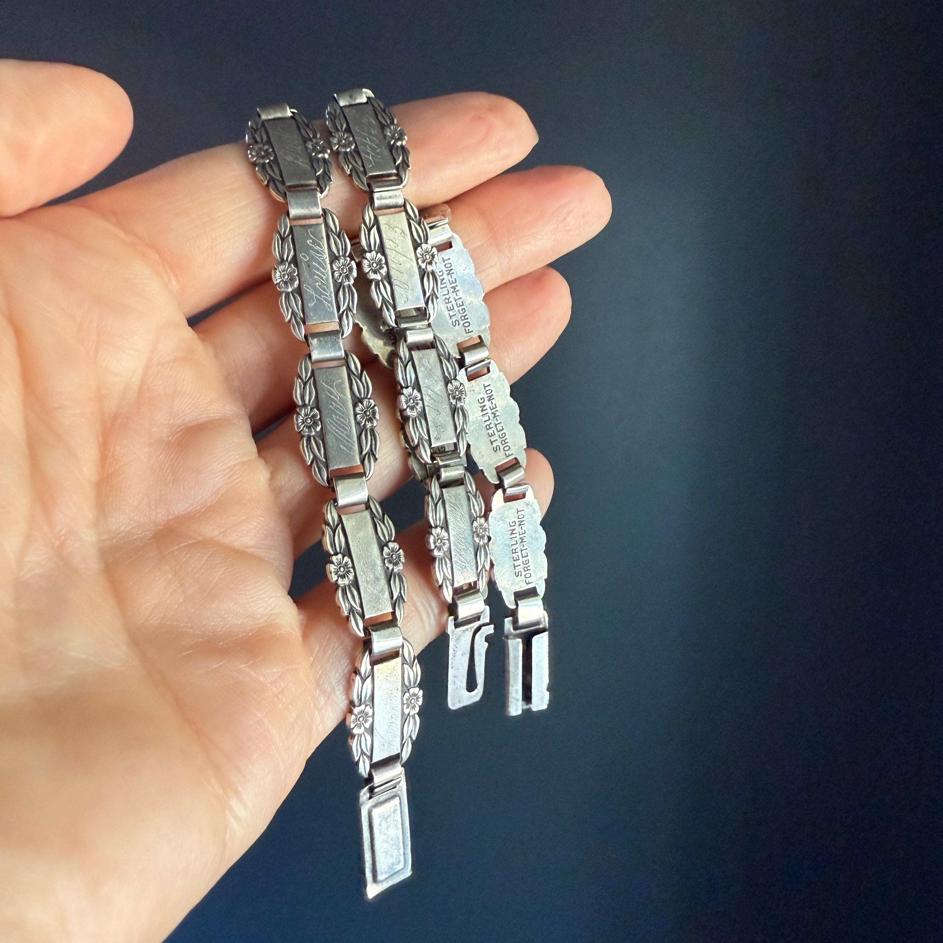 Vintage WWII Sterling Silver Forget Me Not Bracelet | Vintage