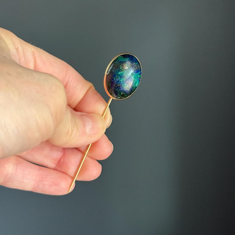 Antique Edwardian Azurite Malachite Stickpin | Hallmarked Wm. Dyer & Co | c.1905–1918 image 5