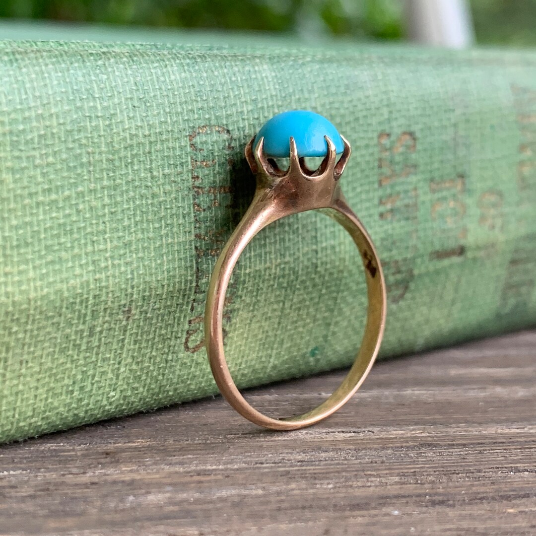 Antique Victorian 10K Yellow Gold & Turquoise Blue Paste Stone