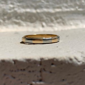 Vintage 18K Bi-Color Gold Wedding Band (Size 4 US) | Two Tone White & Yellow Gold Stacking Band | Hallmarked Lucerne | Antique Wedding Band