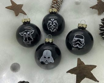 Bolas de árvore de Natal inspiradas em Star Wars, pretas brilhantes
