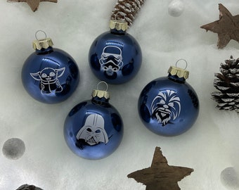 Bolas de árvore de Natal inspiradas em Star Wars, azul brilhante