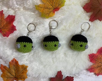 Portachiavi Frankenstein, all'uncinetto, Halloween, fatto a mano