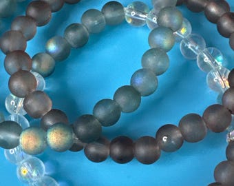 Black & Iridescent Beaded Bracelet Stack | Minimalist Stretch Bracelets | Unisex Jewelry | Crystal Inspired Bracelet Set