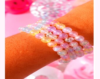 Pastel Aura Beaded Bracelet Stack Iridescent Fairycore Jewelry Set