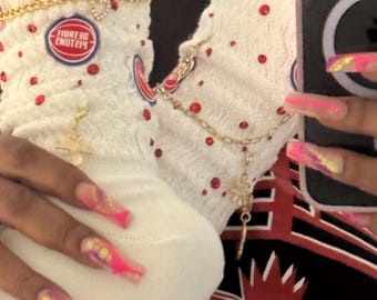 Detroit Slouch Socks: Rhinestone Charm Embellished Game Day Wear