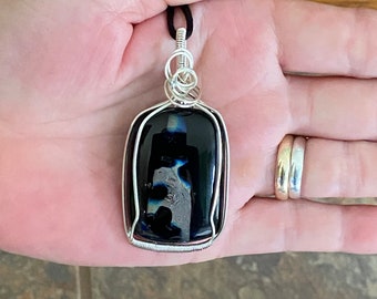 Black fused glass necklace