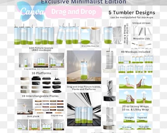 Minimalist Tumbler Canva Frames Template BUNDLE, 20 oz Canva Tumbler Mockups, Digital Listing Mockups, Etsy shop Templates, Etsy Templates