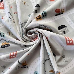 Poplin construction site comforter, cotton fabric, children&#39;s fabric, cars, vehicles