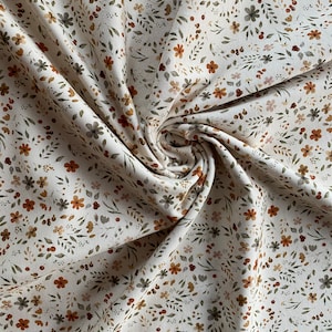 Jersey fabric mini flowers beige cotton