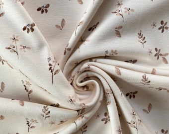 Tissu jersey mini fleurs branches coton beige clair